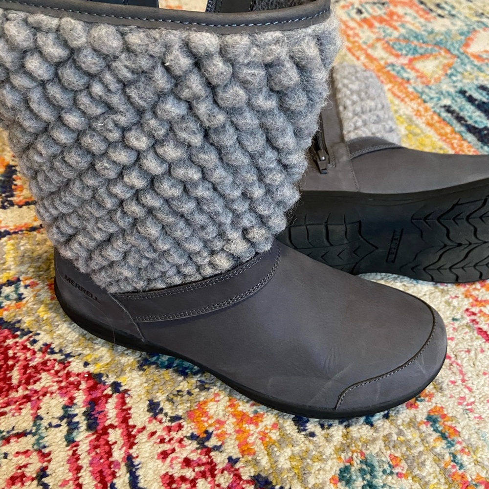 Merrell gray pompom style boots